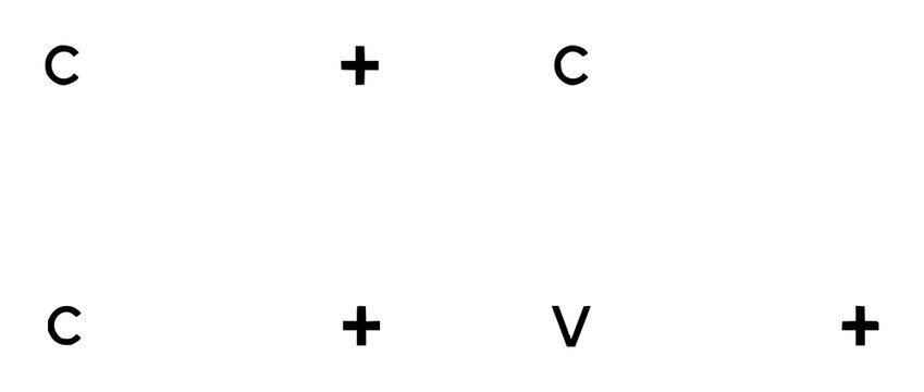 Keyboard key pairs set with minimalist vector illustration of a 2x2 grid featuring Ctrl, C, Ctrl, V, plus sign with black outline and monochrome