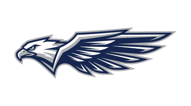 Distressed textured illustration of a stylized dark blue and gray eagl