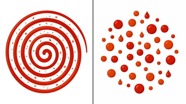 Red spicy sauce swirl and circular condiment droplets illustration