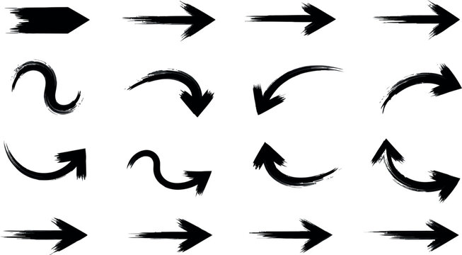 Black brushstroke arrow collection directional indicators for presentations diagrams and graphic design projects