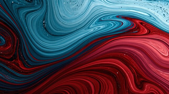 Swirls of blue and red colors create a marbled look on this abstract background.