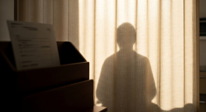 Confidentiality A silhouette behind a curtain illustrates medical privacy and hipaa compliance during a confidential healthcare consultation
