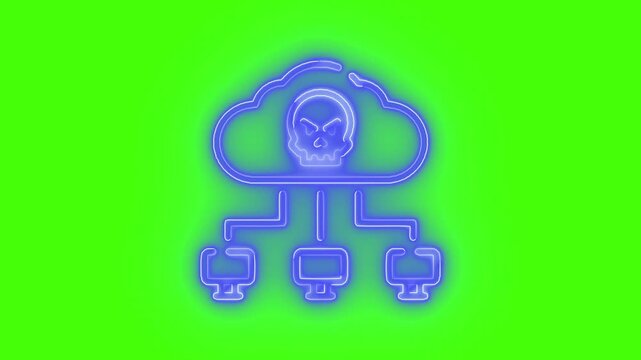  Neon cloud hacker attack icon on green screen chroma key background cloud hacker, cyber attack, green screen, chroma key, connected devices, malware, network threat, cybersecurity, glowing icon, anim