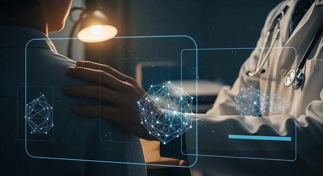 Professional doctor ensuring hipaa compliant medical care with digital healthcare security systems for patient privacy and support