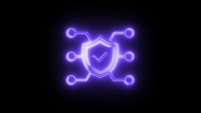 Neon verified shield checkmark icon with circuit lines on black background  verified shield, checkmark icon, circuit lines, neon glow, black background, security, protection, trust badge, UI icon, ani