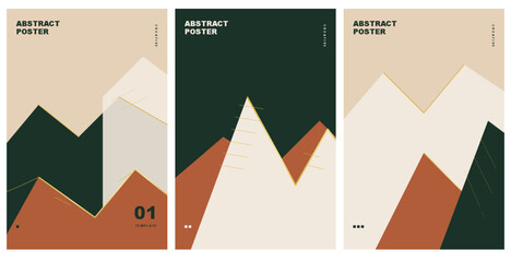 Set of three abstract posters with geometric mountain shapes in minimalist style, modern vector illustration for design. Vector illustration. © Shafiul Muttaqin 
