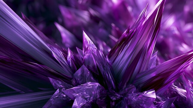 Shapes of purple, like triangles, fill the space. Blurred lines add depth to this 3D picture.