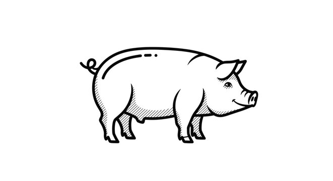Realistic hand-drawn engraving style illustration of a standing pig, ideal for butchery or farm market logos.