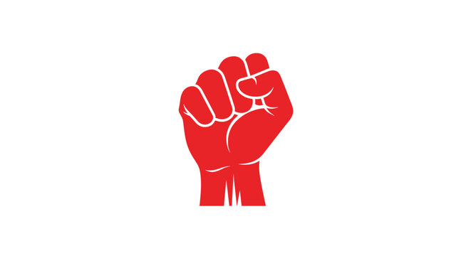 Red raised fist symbol representing power, struggle, revolution, success, and solidarity on a clean white background.