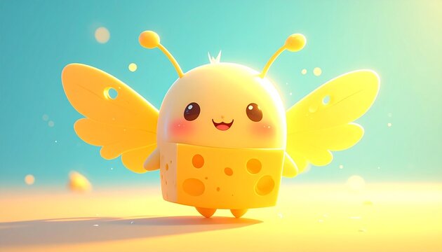 Adorable cheese bee character cartoon concept with wings character illustration creative whimsical delicious creature