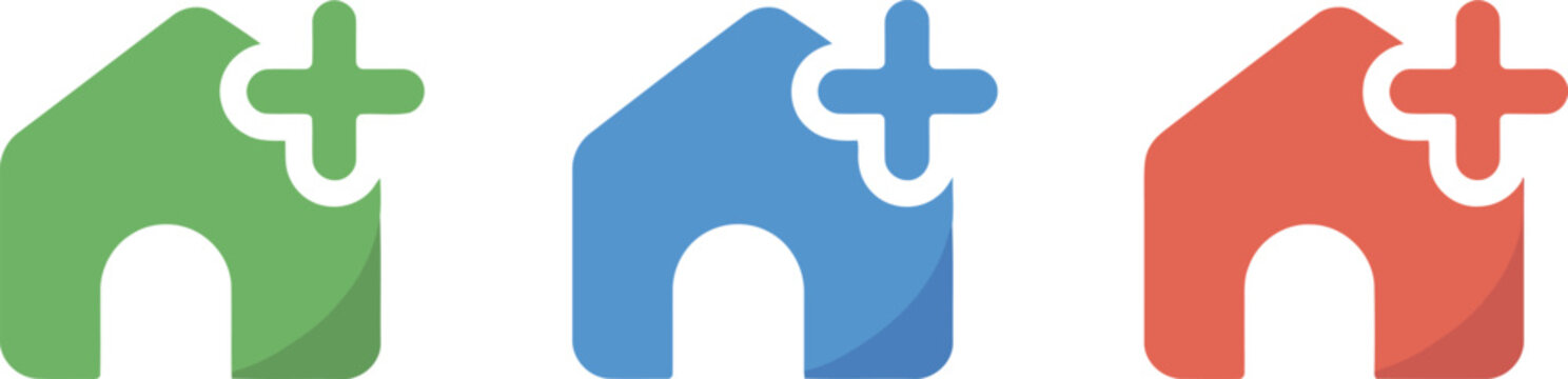 Colorful house icons with plus signs