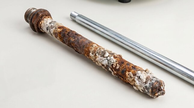 Water heater anode rod corrosion showing rust and deterioration  