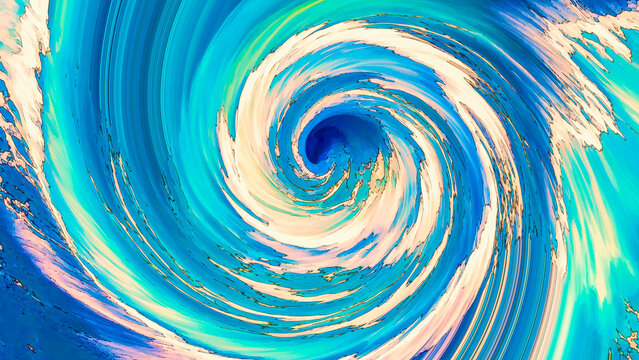 Abstract blue ocean vortex background with fluid spiral waves and dynamic paint texture.