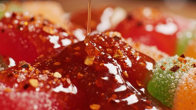 Extreme Macro Chamoy Gummy Candy Close Up Premium Snack Commercial 4K