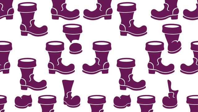 Seamless pattern of purple rain boots: repeating footwear motif for textiles, fabrics, wallpapers, and graphic design. Flat vector illustration EPS 10 of  Mardi Gras Carnival elements pattern.