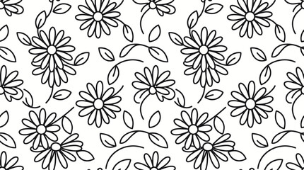 Fototapeta premium Seamless floral line art pattern with daisies.