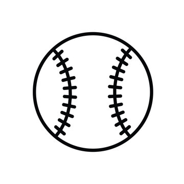 Detailed outline illustration of a baseball with stitching details shown as a black and white vector for sports icons.