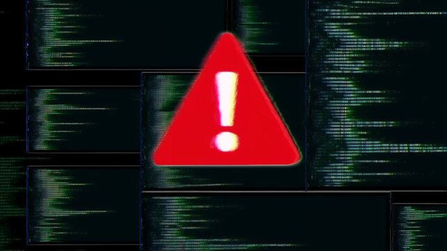 Digital Glitch Warning Alert System Monitoring Computer Code Data Breach Screen