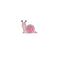 Cute little snail with pink spiral shell illustration isolated on white background © sintiyeah