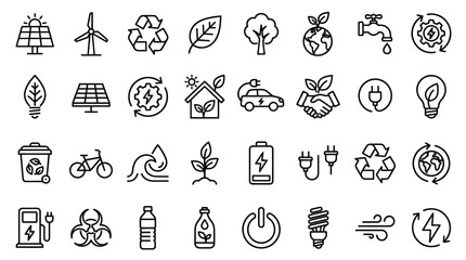 Fototapeta premium Sustainable energy and environment icon set.