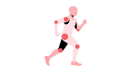 Obraz premium Runner with highlighted joints, illustrating pain or injury points in a stylized human body silhouette.