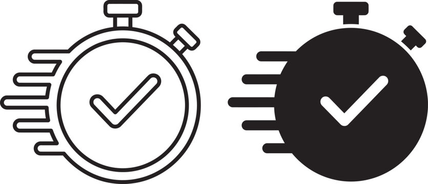 Fast checkmark stop watch icons for efficient time management and deadlines with deadline management complete approved stopwatch interface business