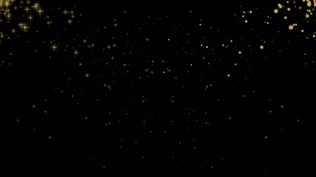 Rich gold glitter stars with elegant sparkling trail, luxury shimmer on black screen background, twinkling magic dust animation for celebrations, 4K