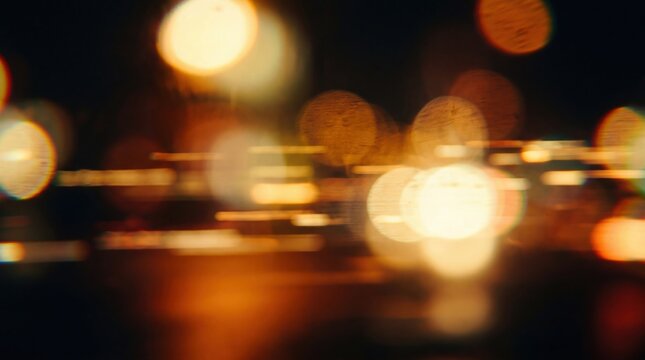 Abstract night city traffic with golden bokeh lights, defocused street lamps and car headlights creating a warm glowing atmosphere for urban background design concepts.