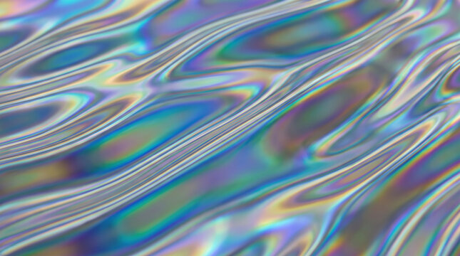 Iridescent liquid texture. Holographic glass surface. Abstract backdrop