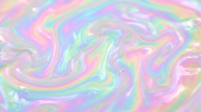 Iridescent fluid marble swirl with vibrant pastel colors. Abstract swirling pattern for creative design