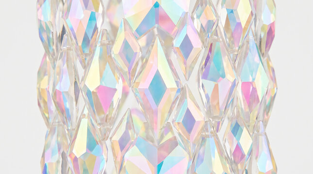 Abstract iridescent crystal facets with shimmering colors. Colorful geometric pattern for design projects