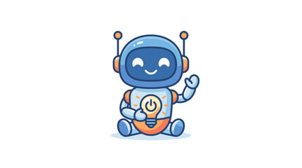 Fototapeta premium Minimalist of a Friendly Blue Robot with Light Bulb and Waving Hand for Creative and Tech Concepts