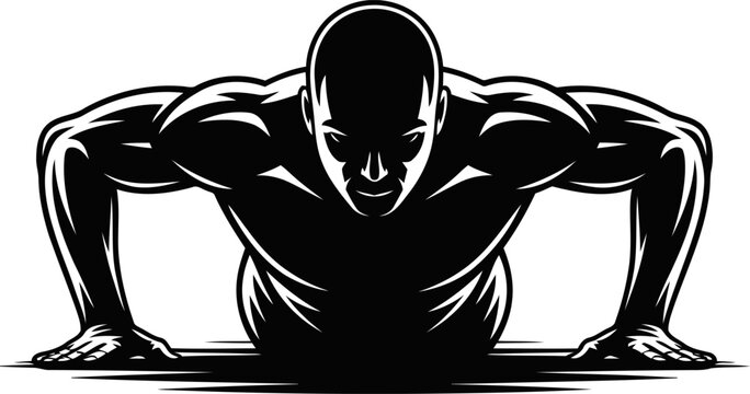 Person performing push-up exercise black and white