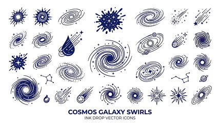 Cosmos Galaxy Swirls Ink Drop Vector Icons - Space and Stars Collection © Bobo