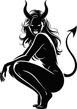 Crouching female devil silhouette