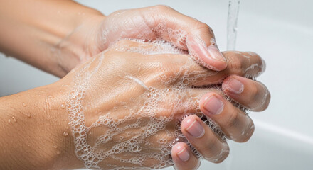 Fototapeta premium Washing Hands with Soap and Water for Hygiene and Cleanliness