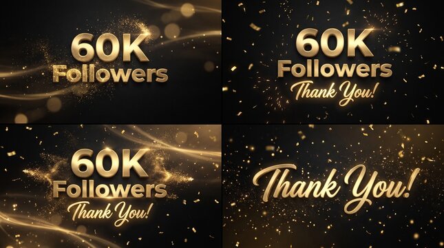 60K Followers Celebration Background with Golden Balloons and Thank You Text on Black Luxury Background
