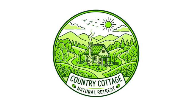 Green Country Cottage Logo Illustration.