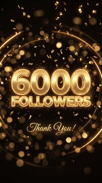 6000 Followers Celebration Background with Golden Balloons and Thank You Text on Black Luxury Background