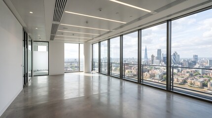 Naklejka premium Modern empty receptionist lobby with city view through large windows