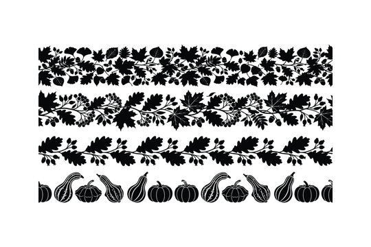 Set of autumn borders with leaves, berries, acorns, and pumpkins