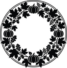 Autumn harvest wreath with pumpkins, maple leaves, and acorns © mdshakilkst46