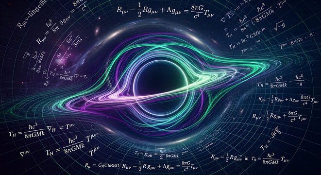 Quantum Gravity Singularity, Kerr Black Hole Ergosphere with Einstein Field Equations, Spacetime Concept Art
