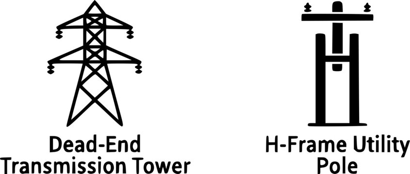 Vector silhouette illustration of an H-frame utility pole structure used for regional electricity distribution, featuring dual robust parallel support posts with a top crossarm brace assembly isolated