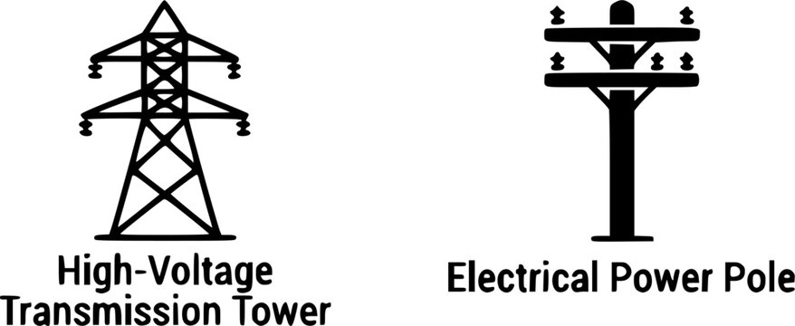 Vector silhouette illustration of an electrical power pole used for regional utility line distribution, featuring a robust support post design with dual top crossarms and porcelain pin insulators