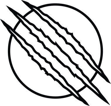 Minimalist line art illustration of claw marks slashing through a circle.