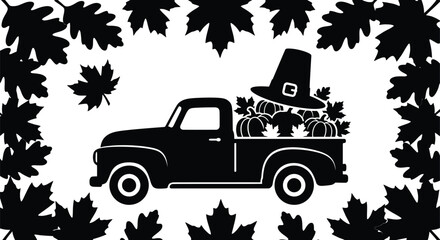 Thanksgiving truck with pumpkins and pilgrim hat © mdshakilkst46