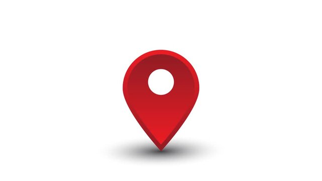 Red Location Pin GPS Map Marker Icon with Shadow on White Background