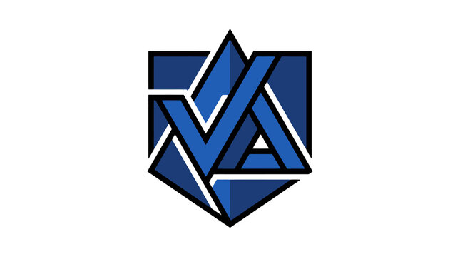 Clean Modern Minimalist Blue Geometric Logo with Interlocking Triangles and Bold Lettering Design