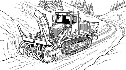 Bulldozer on a snowy road. © Entung